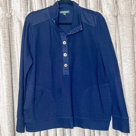 Lauren Ralph Lauren Blue Knit Collared Quarter Button Up Shirt Size Extra Large - Picture 1 of 13